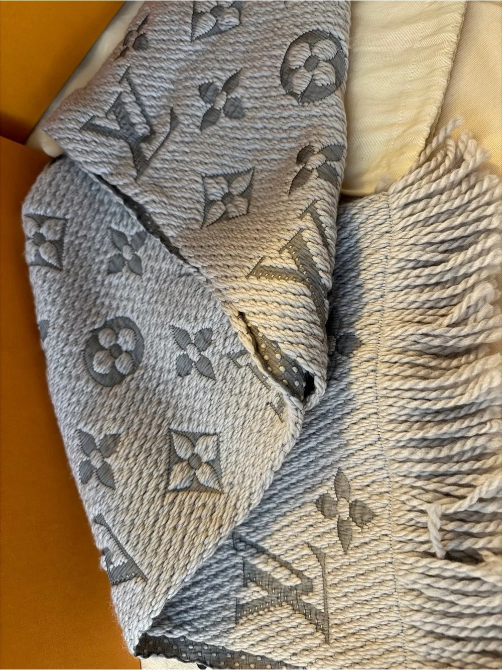 Louis Vuitton Light Gray Monogram Textured Scarf